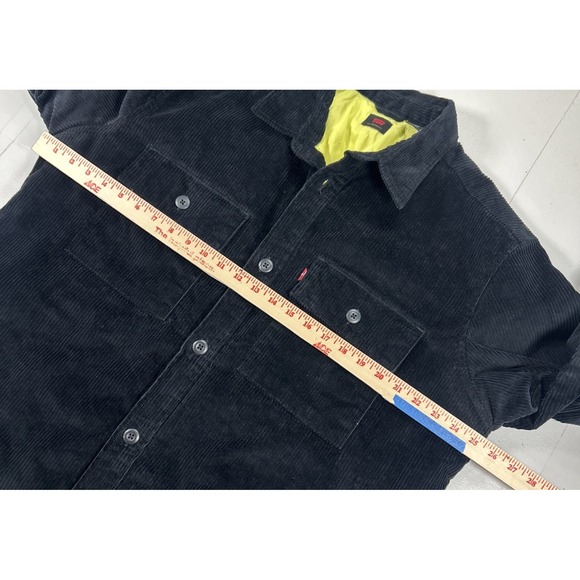 Levi's Skate Black Corduroy Quilted Lined Mens Large Jacket Button Shirt Shacket - Picture 5 of 9